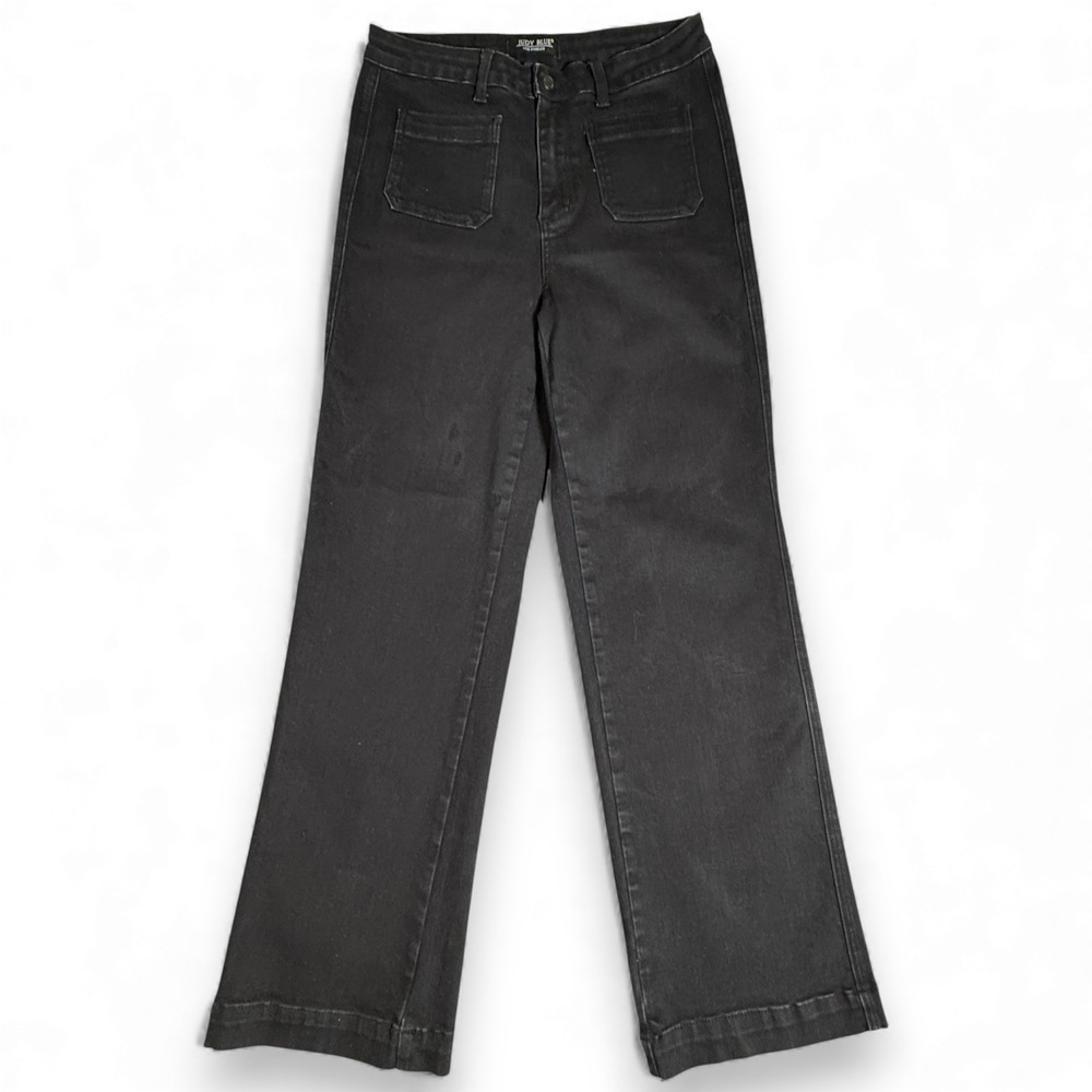 Judy Blue Los Angeles Straight Jeans Womens 13/31 Black High Waist Patch Pockets